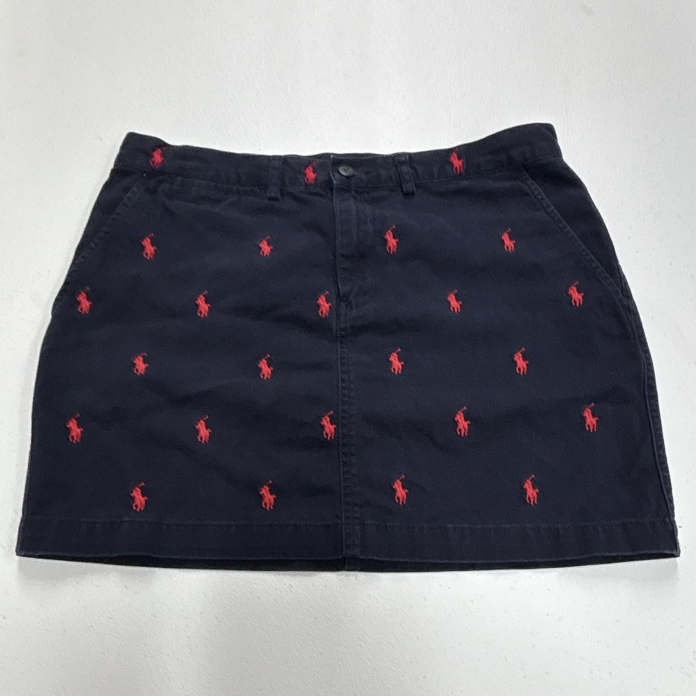 Ralph Lauren Sport Navy Red Cotton Twill Logo Embroidered Mini Skirt 4